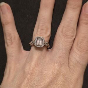 Disney Rose Gold Ring with Pale Pink Center and Diamond Halo